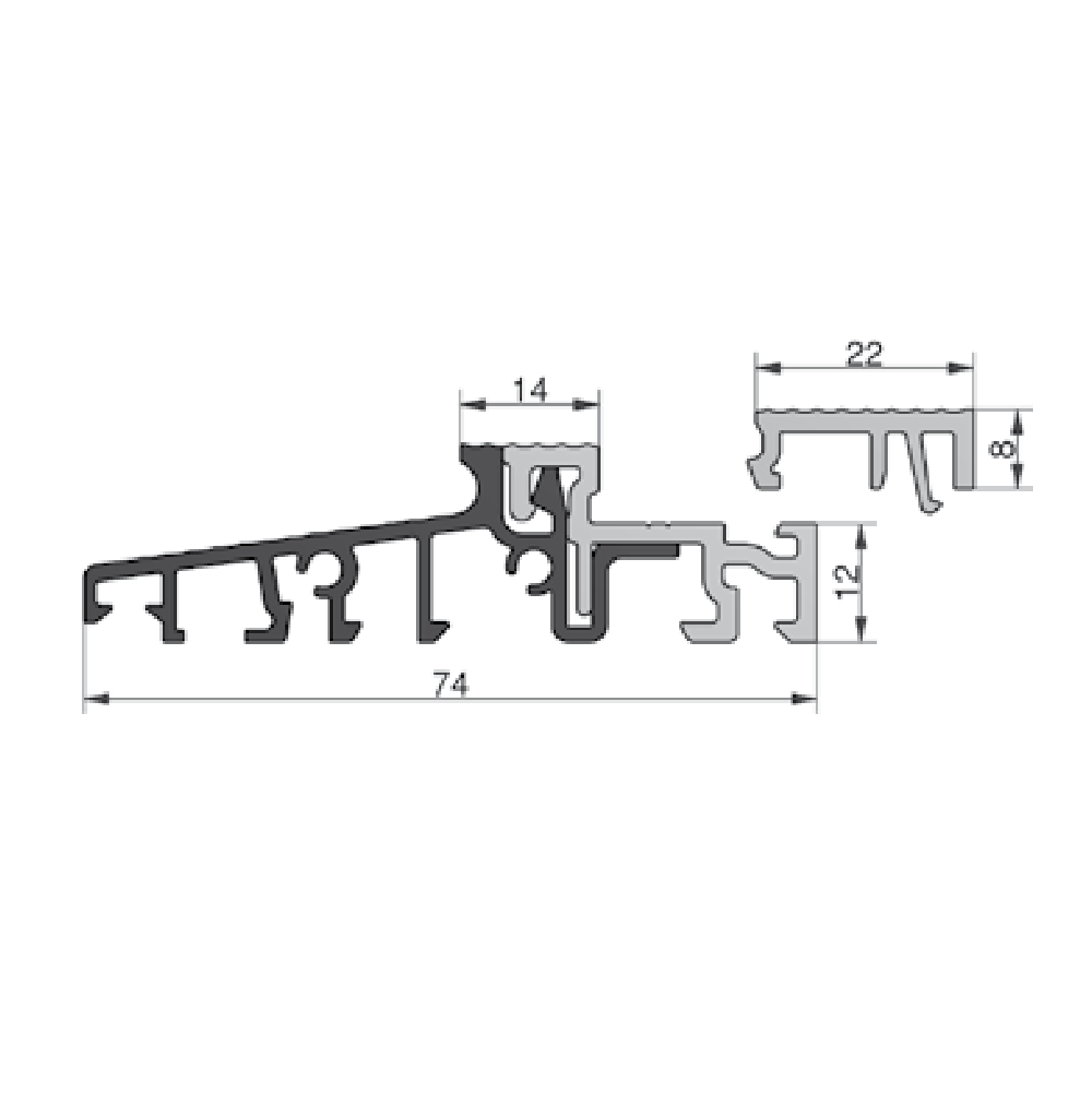 GKG -  Gocciolatoio TS grondaia per portabalcone - mat. ALLUMINIO - b mm L 4500 - spessore 74