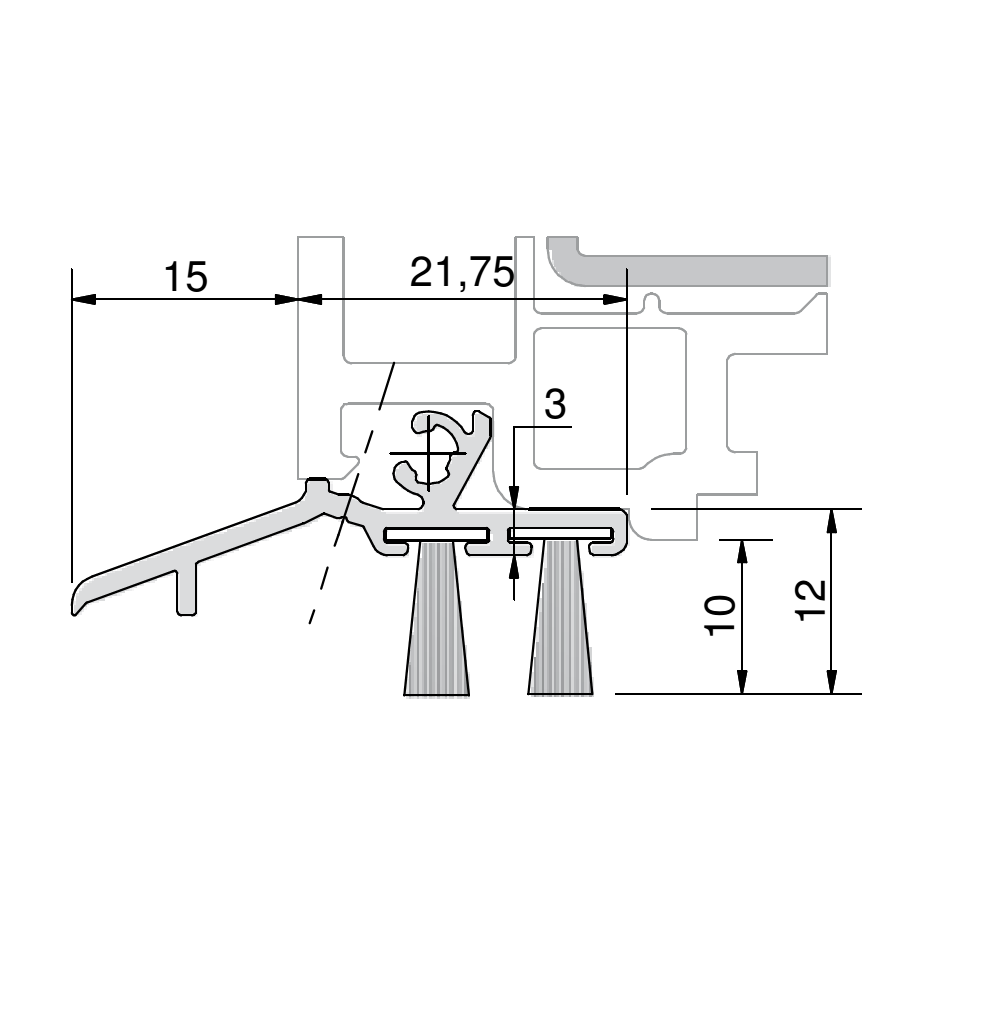 GKG -  Gocciolatoio WSA grondaia per portabalcone - mat. ALLUMINIO - b mm L 1950 - spessore 10