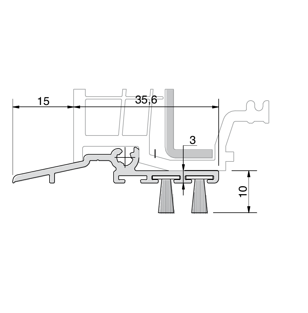 GKG -  Gocciolatoio WSA grondaia per portabalcone - mat. ALLUMINIO - b mm L 2000 - spessore 10