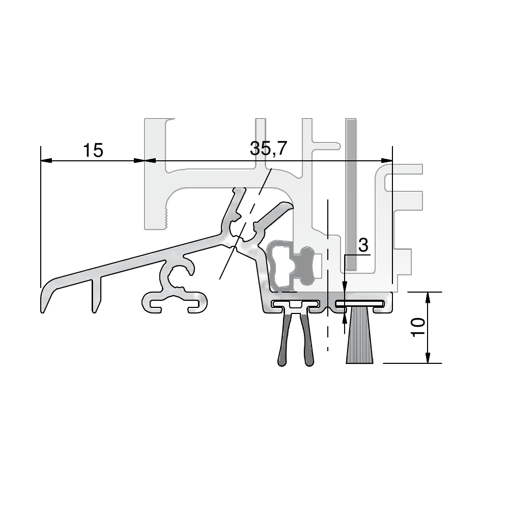 GKG -  Gocciolatoio WSA grondaia per portabalcone - mat. ALLUMINIO - b mm L 2000 - spessore 10