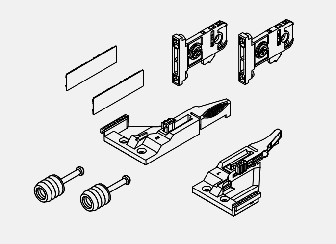 GRASS -  Guida Per Cassetto - Accessori VIONARO set coperchio innesto a scatto fissaggio e stabilizzatore del frontale