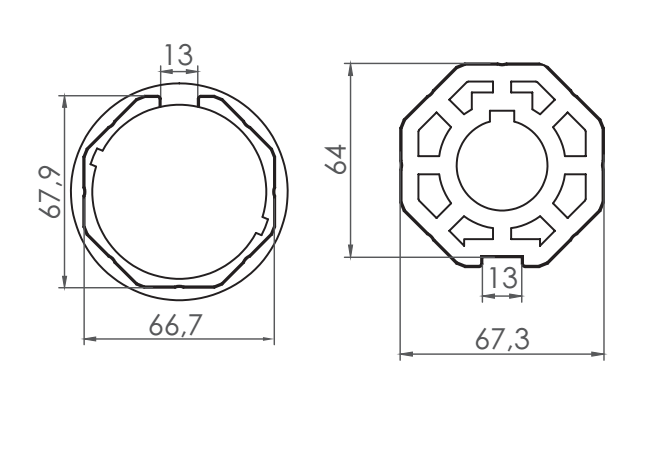 Corona ADATTATORI ottagonale adattatore per tende o tapparelle - ø operatore 60 - ø est. 70