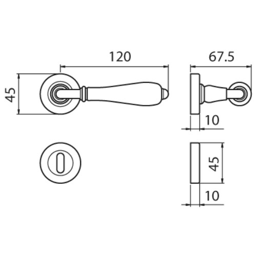 GHIDINI -  Maniglia ELITE coppia con rosette e bocchette tonde foro patent - col. GCTOS - GHI.CO.TEC. OTTONE SATINATO