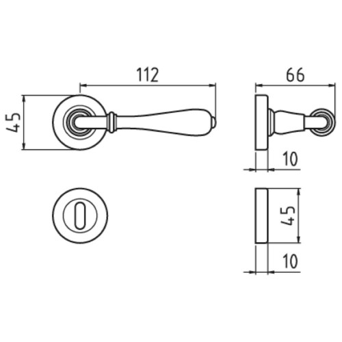 GHIDINI -  Maniglia NOVECENTO coppia con rosette e bocchette tonde foro patent - col. OLV-M1 - OTTONE LUCIDO VERNICIATO