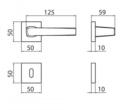 GHIDINI -  Maniglia SEVEN coppia con rosette e bocchette quadre foro patent - mat. ZAMA - col. ZCS - ZALOR CROMO SATINATO