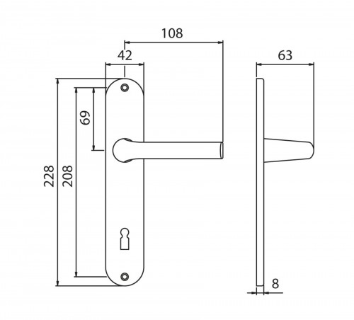 GHIDINI -  Maniglia BRIXIA coppia con placca foro patent - mat. ALLUMINIO - col. F4 - ANODIZZATO BRONZO