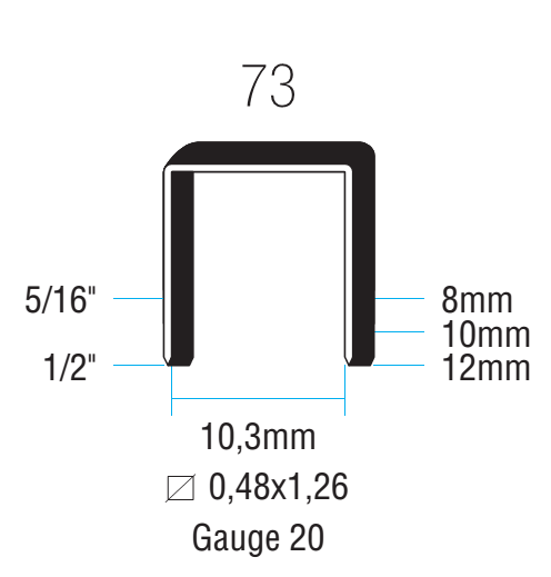 Punti Metallici ART. 73 per cucitrice - l. spillo min - max 12 X 10,3 - ø spillo min - max 0,48 X 1,26