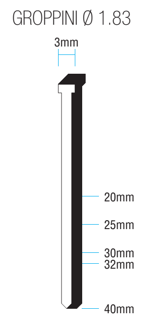 Groppino - Spillo G183 - GG per spillatrice - l. spillo min - max 25 - ø spillo min - max 1,83