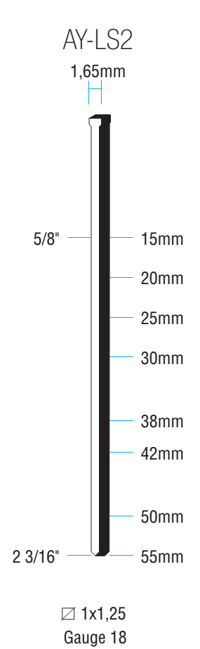 Groppino - Spillo AY - LS2 per spillatrice - l. spillo min - max 50 - ø spillo min - max 1 X 1,25