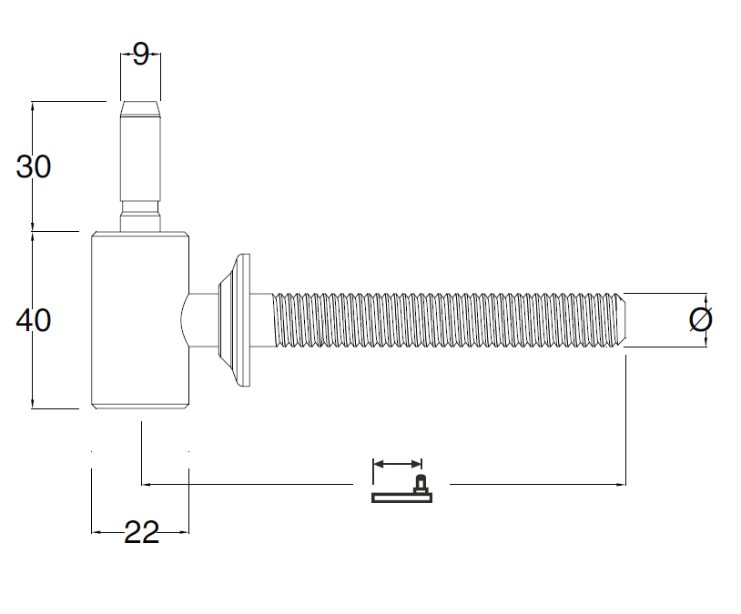 MAICO -  Cardine RUSTICO ad avvitare con spina a levare per persiane - col. NERO OPACO - ø - diametro 22 - a mm L.100 - M12