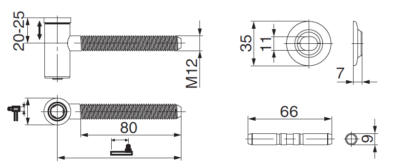 MAICO -  Cardine RUSTICO a murare per persiane - col. NERO OPACO - ø - diametro 20 - a mm L.170 - M12