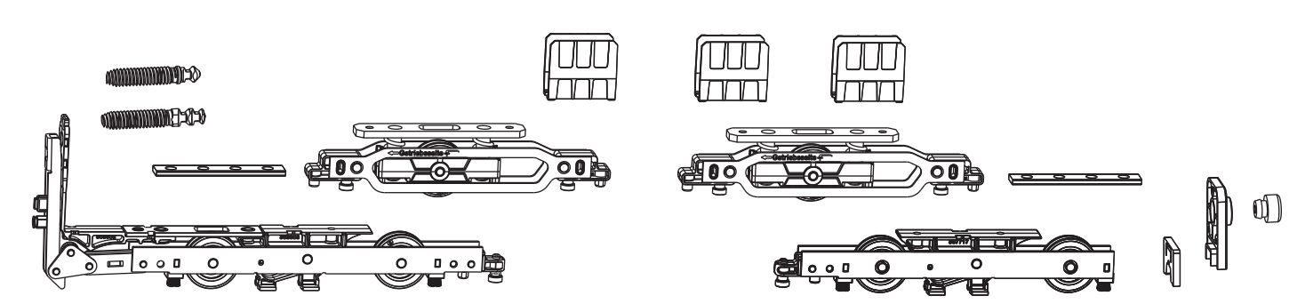 MAICO -  Carrello RAIL-SYSTEMS per alzante scorrevole confezione kit base - col. ARGENTO - note CON SPAZZOLE - info 400 KG