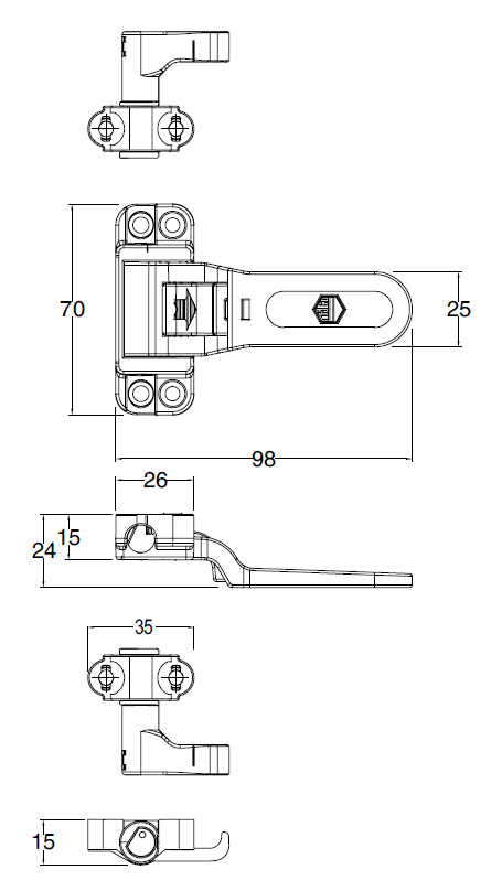 MAICO -  Spagnoletta RUSTICO kit senza aste ridotta con sicura finale a gancio - col. NERO OPACO - note SENZA PIASTRA DI CHIUSURA - dimensioni H=26