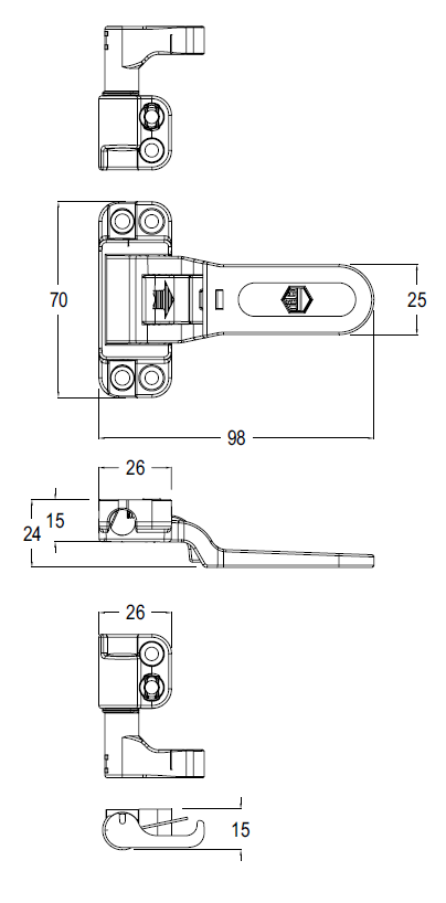 MAICO -  Spagnoletta RUSTICO kit senza aste ridotta con sicura finale a gancio - col. NERO OPACO - note SENZA PIASTRA DI CHIUSURA - GRIFFA AUTOREGOLANTTE STRETTA - dimensioni H=26