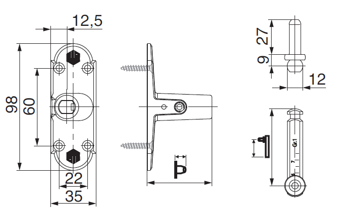 MAICO -  Cardine RUSTICO su lama regolabile per monoblocco - dimensioni 98X35 SPORG. 50