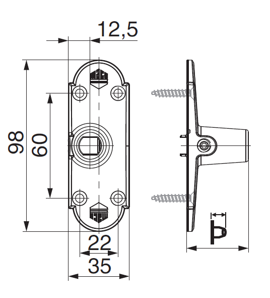 MAICO - Supporto Cardine RUSTICO su lama regolabile per monoblocco - dimensioni 98X35 SPORG. 35