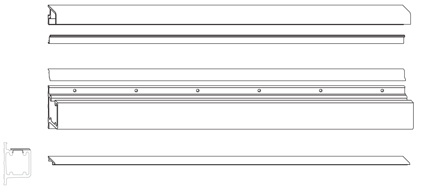 MAICO - Kit Profilo RAIL-SYSTEMS confezione ls - col. ARGENTO - a: 1 X BINARIO GUIDA - b: 1 X PROFILO DI COPERTURA - c: 1 X BINARIO SCORREVOLE - d: 1 X PROFILO COPERTURA (AREA PASSAGGIO) - e: 1 X NASTRO DI COPERTURA (E IMBALLO)