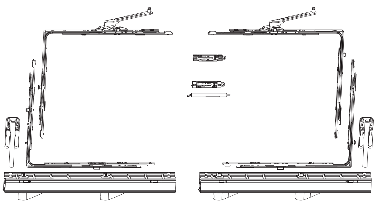 MAICO -  Kit RAIL-SYSTEMS sx 160 kg base carrelli anta scorrevole a ribalta - col. ARGENTO - a: SCOSTAMENTO 13 MM - SX - b: PORTATA 200 KG