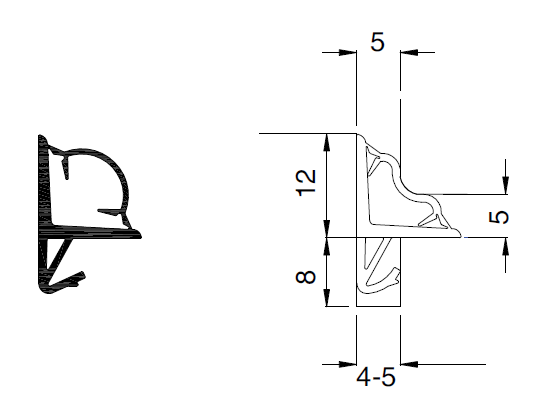 MAICO -  Guarnizione RAIL-SYSTEMS per alzante scorrevole con schiena morbida - col. RUSTICAL - note PER LISTELLI IN LEGNO - DS 12 - 18 C - 90° - lunghezza 25000