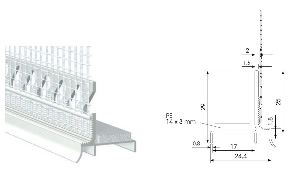 MAICO -  Profilo PROPOSA adesivo per rete porta intonaco - lung. 2400 - info KIT 2 PZ - note CAVA 17 MM PER NASTRO PRECOMPRESSO