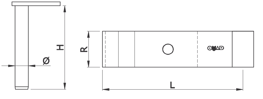 OMAD -  Cardine CARDINI a murare per persiane - col. NERO VER. CAT. - ø - diametro 10 X 65 - a mm 105