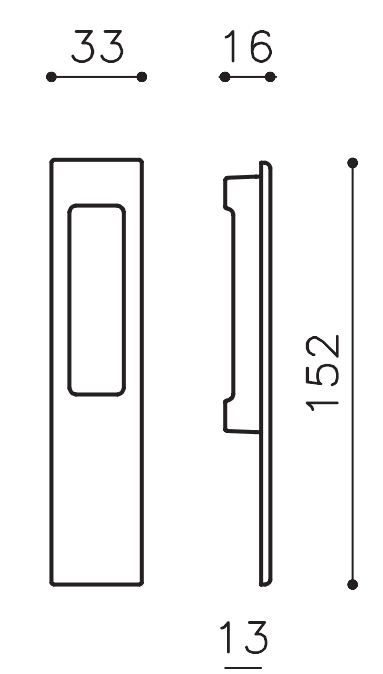 OLIVARI -  Maniglia Da Incasso rettangolare singola per alzante scorrevole - mat. OTTONE - col. CROMO SATINATO - dim. 152 X 33
