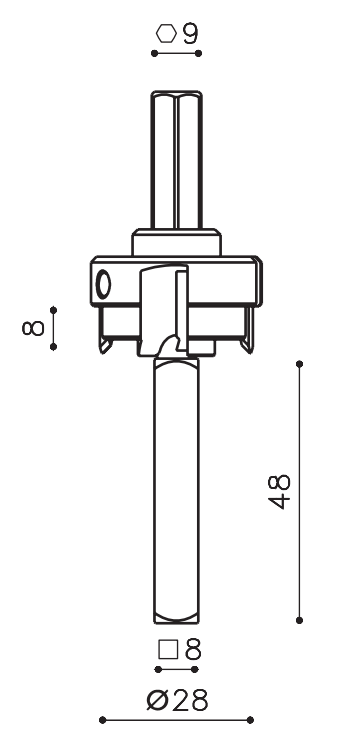 OLIVARI -  Fresa con gambo - d - diametro 28 - l - lung 48 - s - diametro 8