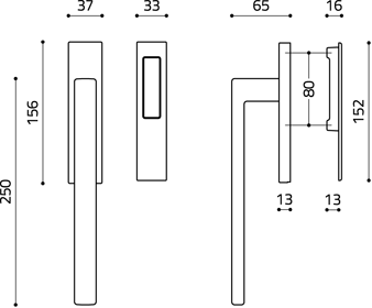 OLIVARI -  Maniglione Alzante PLANET Q scorrevole hs singolo con placca cieca e conchiglia - mat. OTTONE - col. CROMO OPACO