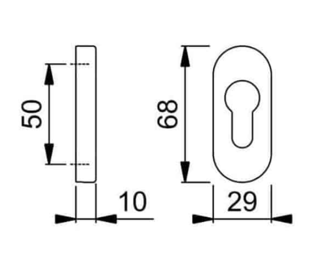 HOPPE - Coppia Bocchetta HOPPE BOCCHETTE ovale foro yale - col. F94-1 ALLUMINIO SATINATO - dimensioni 68 X 29