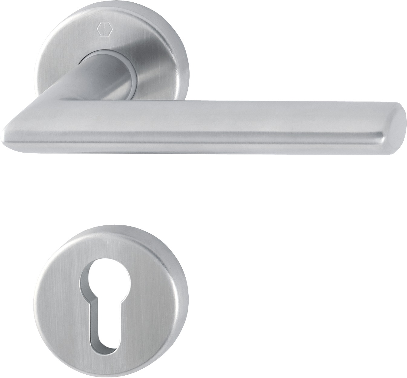 HOPPE -  Maniglia STOCKHOLM coppia con rosette e bocchette tonde foro yale - mat. INOX - col. F69 SATINATO