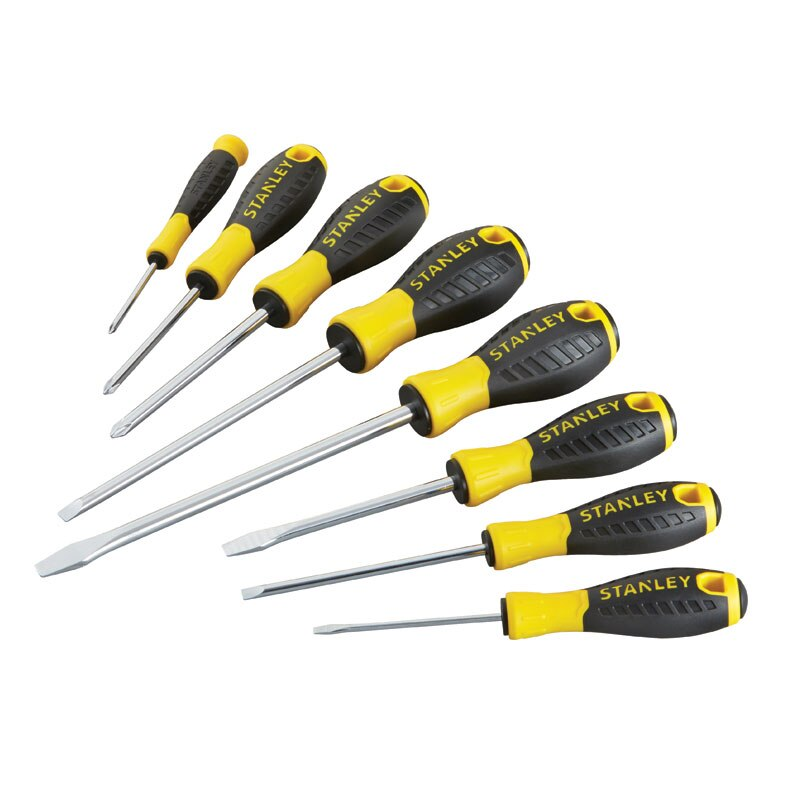 STANLEY TOOLS -  Cacciavite UTENSILERIA confezione in set - note SET 8 GIRAVITI STANLEY ESSENTIAL - info STD 5,5X100 - STD 6,5X50 - STD 8X175 - PARALL.5,5X100 - PH.0X50 - PH.1X100 - PH. 2X100